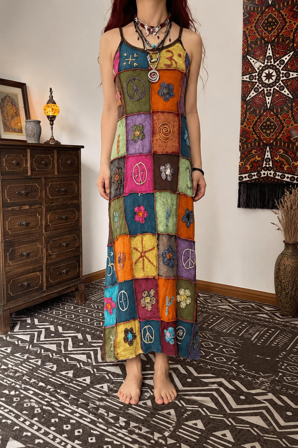 Wildfolk Handmade Tie-Dye Patchwork Hippie Maxi Dress - MYSILVERWIND