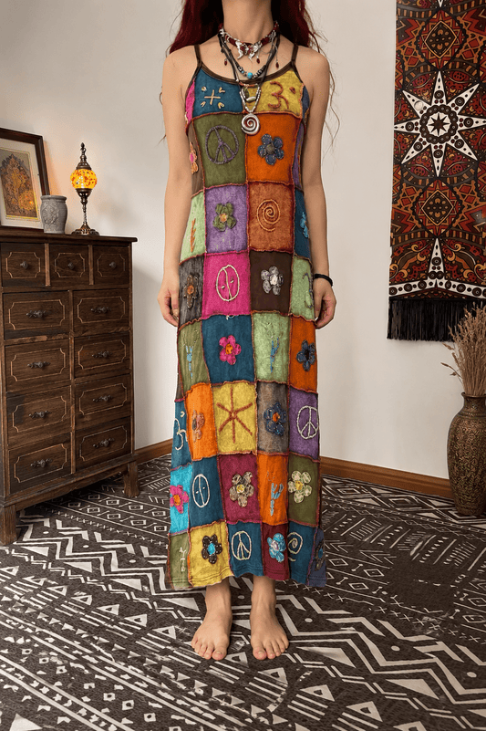 Wildfolk Handmade Tie-Dye Patchwork Hippie Maxi Dress - MYSILVERWIND