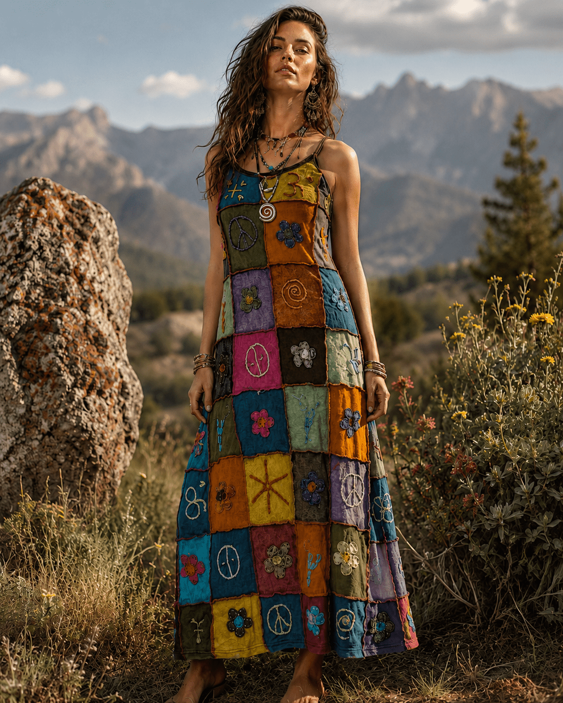 Wildfolk Handmade Tie-Dye Patchwork Hippie Maxi Dress - MYSILVERWIND